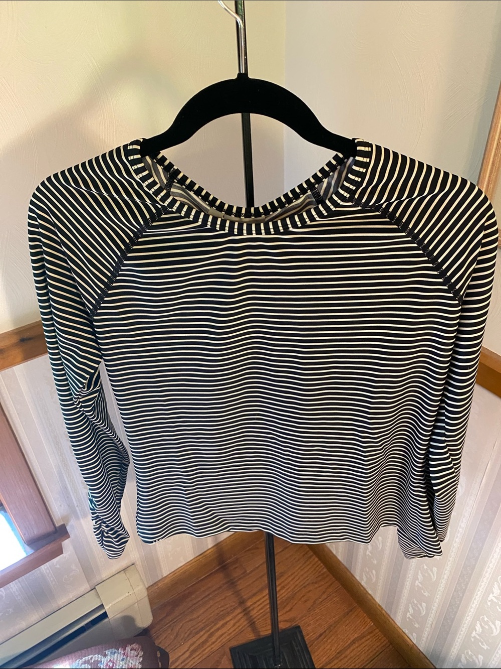 Athleta Black & White Striped Long-Sleeve Crewneck